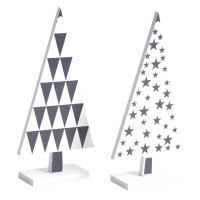 Set di 2 abeti decorativi in legno laccato bianco e nero