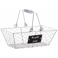 Panier en grillage argent rustique avec anses mobiles, rangement déco cuisine, maison