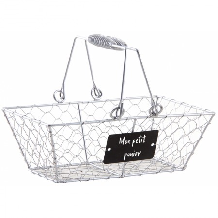 Panier en grillage argent rustique avec anses mobiles, rangement déco cuisine, maison