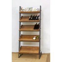 Étagère présentoir rustique 5 niveaux en bois de pin et métal meuble de rangement style industriel boutique