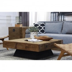 Table basse carrée en bois de pin recyclé 100x100 cm – style naturel pour salon moderne