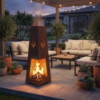 Stove Fireplace Outdoor Metal Rusty Effect, Decorative Brasero and Modern Terrace Heating