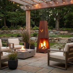 Stove Peis Utendørs metall Rusty effekt, dekorative Brasero og moderne terrasse oppvarming