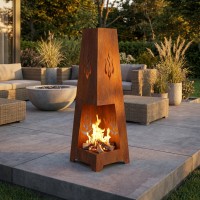 Fogão Lareira Efeito Enferrujado de Metal Ao Ar Livre, Brasero Decorativo e Terraço Moderno
