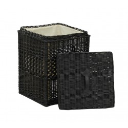 Obturador de vime preto com capa 38x38x51 cm cesta de armazenamento à moda