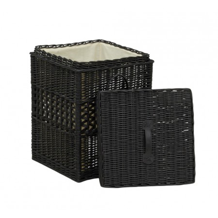 Schwarze Wicker-Leinenbox mit Abdeckung 30x30x45 cm, eleganter Korb für Badezimmer und Lagerung