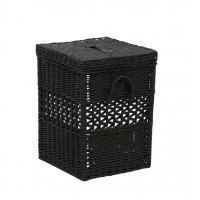Black Wicker Linen Box With Cover 30x30x45 cm, Elegant Basket for Bathroom and Storage