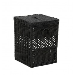 Black Wicker Linen Box With Cover 30x30x45 cm, Elegant Basket for Bathroom and Storage