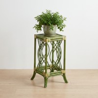Green Rattan Table Table, Stylish Vintage Plant Holder, Indoor Natural Decor Support 25 x 25 x 50 cm