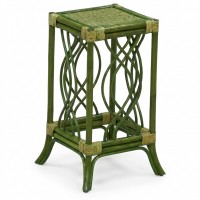 Mesa de mesa de ratán verde, titular de la planta con estilo vintage, soporte de decoración natural interior 25 x 25 x 50 cm