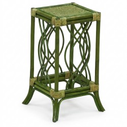 Table sellette en rotin vert, porte-plante vintage élégant, support déco naturel intérieur 25 x 25 x 50 cm