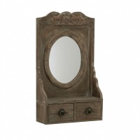 Oval Wooden Wall Mirror Antique Style With Moldings, Shelf and 2 Stylish Drawers