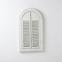 Wall mirror rounded wooden window with louver pane, elegant interior decoration