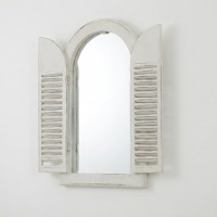 Espejo de pared Ventana de madera redondeada con panel de lumbrera, decoración interior elegante