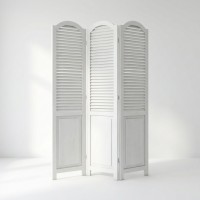 White wood screen aged 3 panels lounge, Callée decoration vintage charm interior