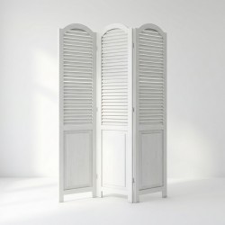 White wood screen aged 3 panels lounge, Callée decoration vintage charm interior