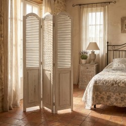 Tela de madeira branca de 3 painéis lounge, callée decoração vintage charme interior