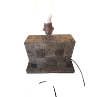 Lampe de table vintage rectangulaire en pierre de lave grise, brute pour salon et bureau