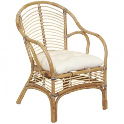 Poltrona natural de Rattan com almofada confortável para sala de estar, jardim, varanda e pátio