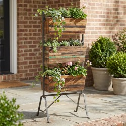 Planter plank 3 metalen trays en gerecycled hout, planthouder Robuuste design binnenbuitenkant