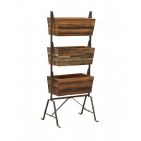 Plantador prateleira 3 bandejas de metal e madeira reciclada, titular da planta Design robusto exterior