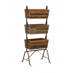 Piantatrice Scaffale 3 Vassoi metallici e legno riciclato, supporto per piante Design robusto esterno esterno