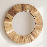 Großer Wandspiegel Rundholz Recycling Ø 77 cm, rustikal Handwerker für die Innendekoration