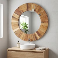 Großer Wandspiegel Rundholz Recycling Ø 77 cm, rustikal Handwerker für die Innendekoration