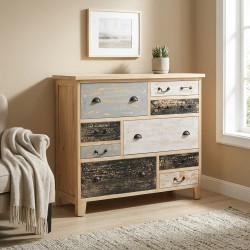 Wooden Dresser 9 flerfarget flerfarget skuffer, design lagring møbler for stue, rom og kontor