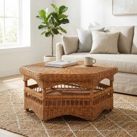 Natural Rattan Hex Coffee Table, Vintage and Original Design for Elegant Living Room