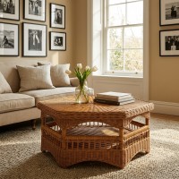 Natural Rattan Hex Coffee Table, Vintage and Original Design for Elegant Living Room