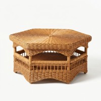 Natural Rattan Hex Coffee Table, Vintage and Original Design for Elegant Living Room