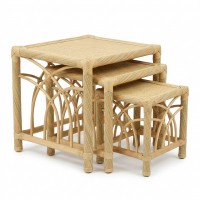 Conjunto de 3 mesas Cuadradas Capituras de ratan natural, interruptores compatibles con elegantes y ganancia de pingüe