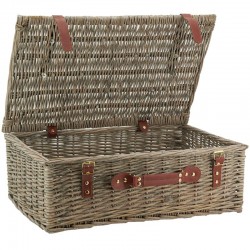 Grey Wicker kuffert med læderbånd, opbevaringsboks