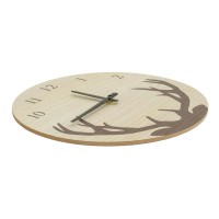 Drewniany zegar ścienny i metalowy wzór Cerf Ø30 cm, naturalny styl do kuchni i biura
