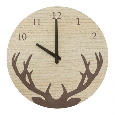 Horloge Murale Bois & Métal Motif Cerf Ø30 cm, Style Naturel pour Cuisine & Bureau