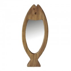 Miroir mural poisson en bois de paulownia naturel, Décoration style bord de mer