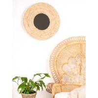 Espelho redondo de milho natural Ø 65 cm, parede elegância montada para sala de estar, quarto, banheiro