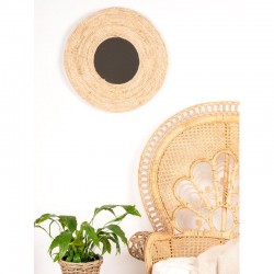 Espelho redondo de milho natural Ø 65 cm, parede elegância montada para sala de estar, quarto, banheiro