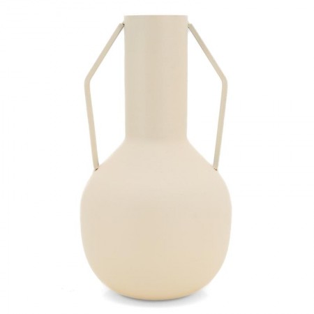 Beige getinte metalen vaas met grote handvatten, elegante moderne decoratie voor chic interieur