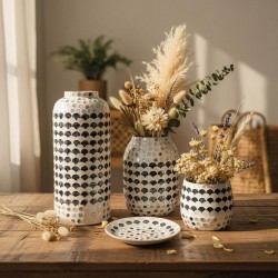 Noir et Blanc en Nacre, Décoration Bohème Chic pour Fleurs Séchées