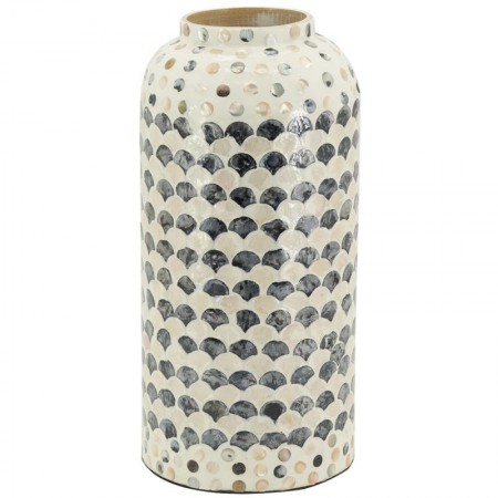 Bambusvase drehte sich in weißer Mutter und schwarzen Perlen, Soliflower Bohemian Design für getrocknete Blumen