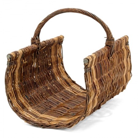 Natural pousted wicker basket with Anse for living room and fireplace