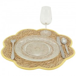 Lot de 6 Sets de Table en Jonc de Mer Naturel Forme Fleur Dessous de Plat Bohème à Bords Colorés