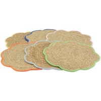 Sett med 6 Natural Seaside Table Sets Blomst Blomst Blomst av Bohemian Flat med fargede kanter