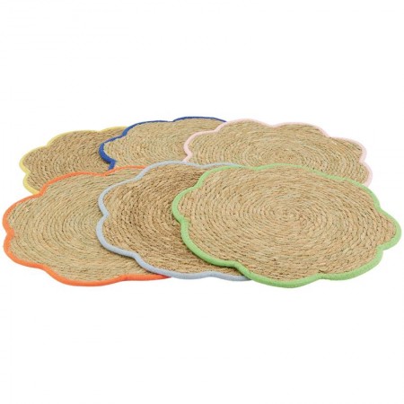 Conjunto de 6 conjuntos de mesa de beira-mar natural flor flor flor do liso boêmio com bordas coloridas
