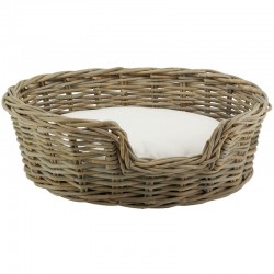 Cesta de mimbre, perro y gato, sofá para mascotas con cojín extraíble 84 cm