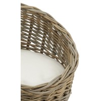 Handlekurv Round Wicker Poley for hund og katt, naturlig koselig seng med myke flyttbar pute