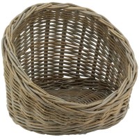 Carrinho redondo vime poly para cão e gato, cama acolhedora natural com almofada removível macia