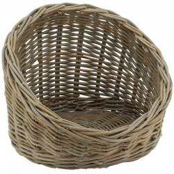 Panier Rond en Osier Poelet pour Chien et Chat, Lit Douillet Naturel avec Coussin Déhoussable Moelleux